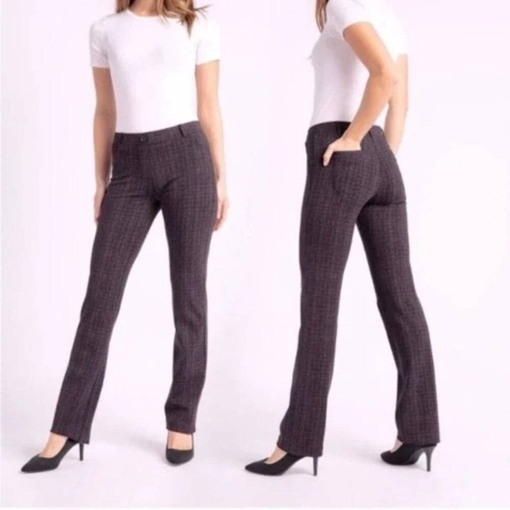 Betabrand Womens Plaid Work Pants Size L Black & Red Polyester Blend